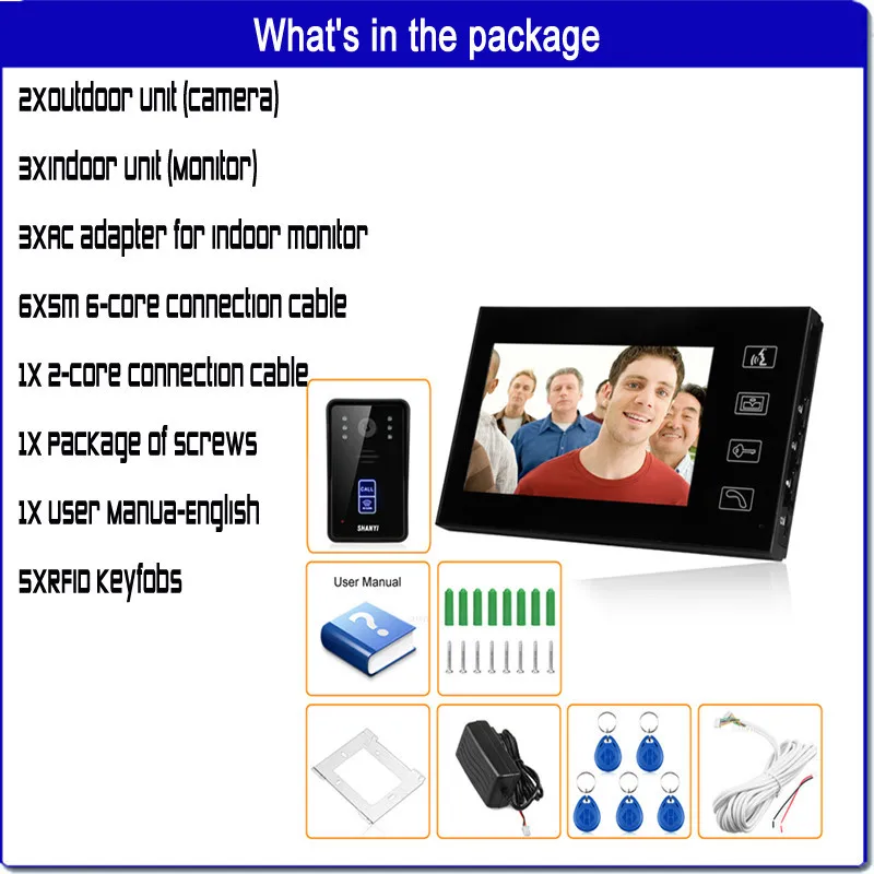 7 "цветной монитор сенсорный ключ видео дверной звонок Домофон Система ИК камера 2V3