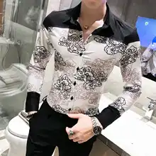 Мужская одежда Camisa Homem рубашка с цветочным принтом осенний корейский узор в китайском стиле Мужская рубашка с длинными рукавами Camisa Masculina