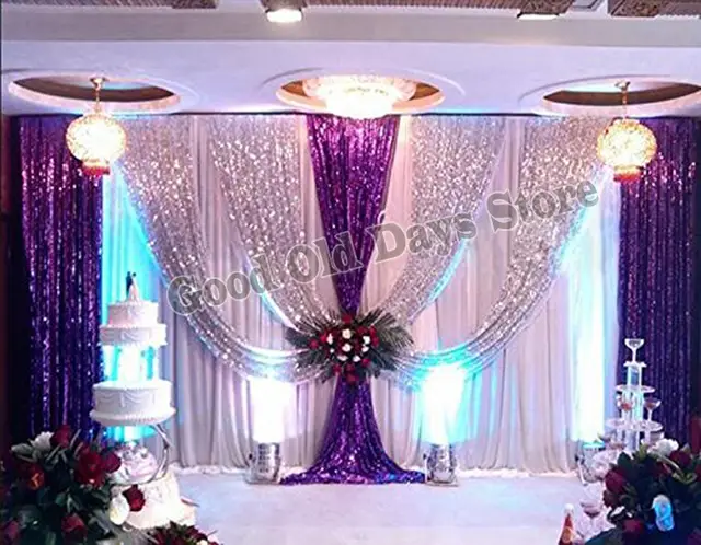 3m X 6m Purple With White Wedding Backdrop With Silver Sequin