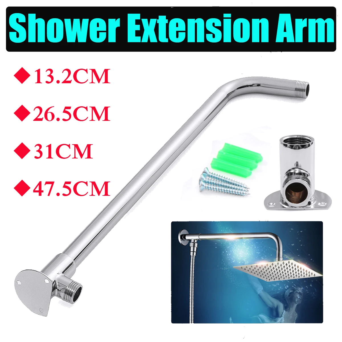 

1PC 13.2cm/26.5cm/31cm/47.5cm Wall Shower Head Extension 2cm Pipe Long Stainless Steel Arm Bathroom Tools Accessories