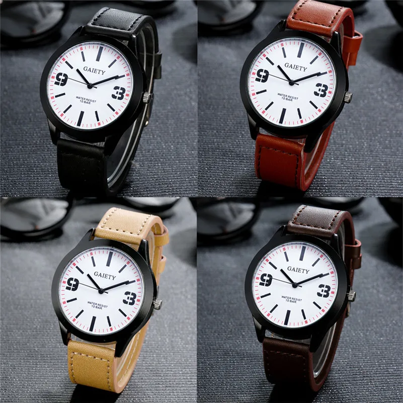 Relogio Masculino 2018 New Fashion Mens Watches Simple Letters Casual Leather Waterproof Quartz Wrist watches Man Clock 3M25 (2)