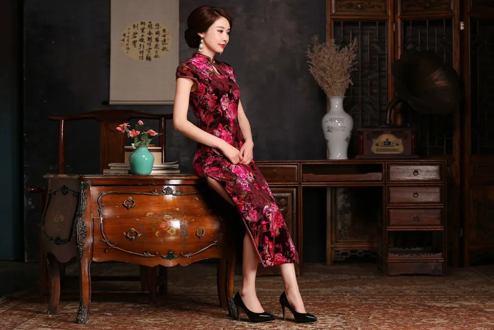 Новое поступление традиционное китайское женское платье Новинка цветочный тонкий длинный Чонсам женский элегантный китайский воротник Qipao M-3XL