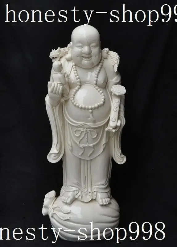 

Crafts statue dehua white porcelain Wealth Ruyi Dragon boy Lucky Maitreya Buddha statue