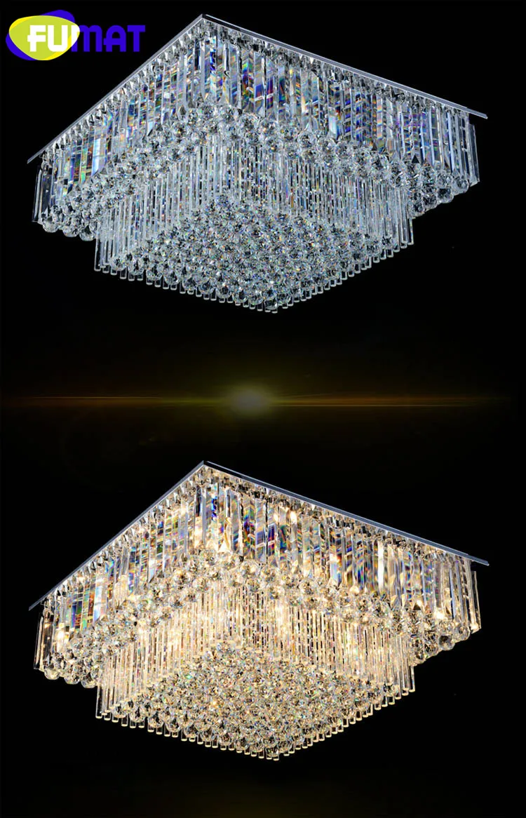 FUMAT Crystal K9 Ceiling Lamps Square Stainless Steel Base Transparent Modern Style Hanging Light Fixture Suspension Luminaire 3