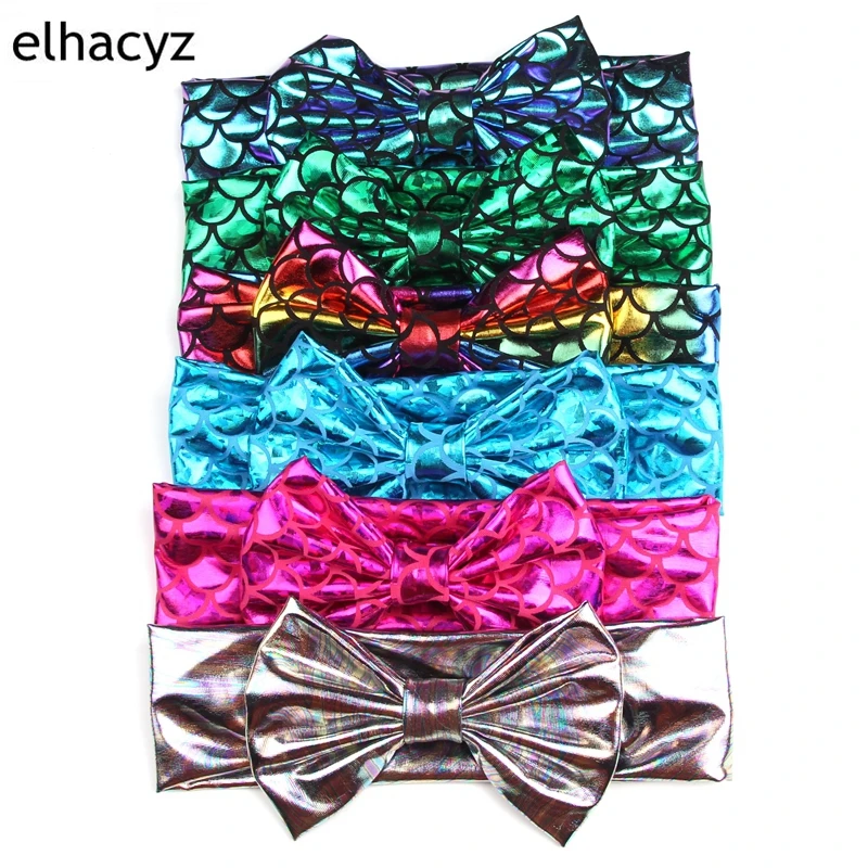 

6pcs/lot 5'' Mermaid Hair Bow Hair Bow Headband For Girls Metallic Hairbow Kids Mini Bow Hair Accessories Cosplay Mermaid Bows