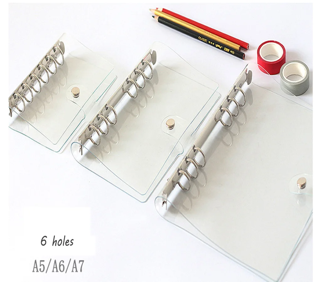 

2018 A5 A6 A7 6 Holes Binder Shell For Planner Transparent Creative PVC Spiral Cover For Notebook Best Office School Stationery
