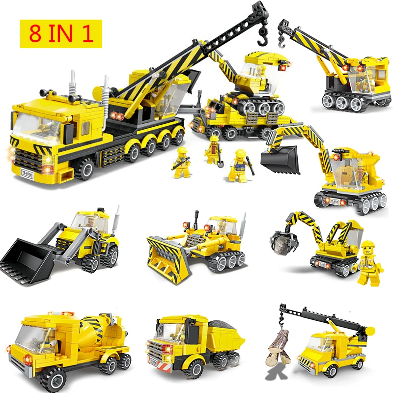 

City Engineering Construction compatible Legoing Technic Trailer Vehicles Excavators Cranes Forklift Building Block Brick