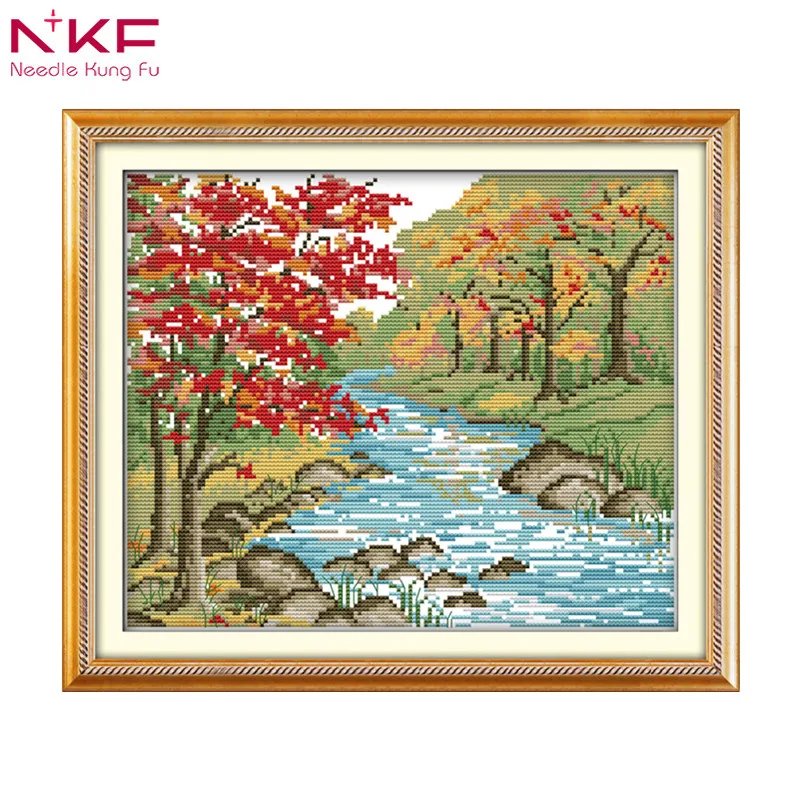 

Autumn view diy kit chinese cross stitch patterns on canvas embroidery needlework set counting patterns dmc 14CT landscape decor