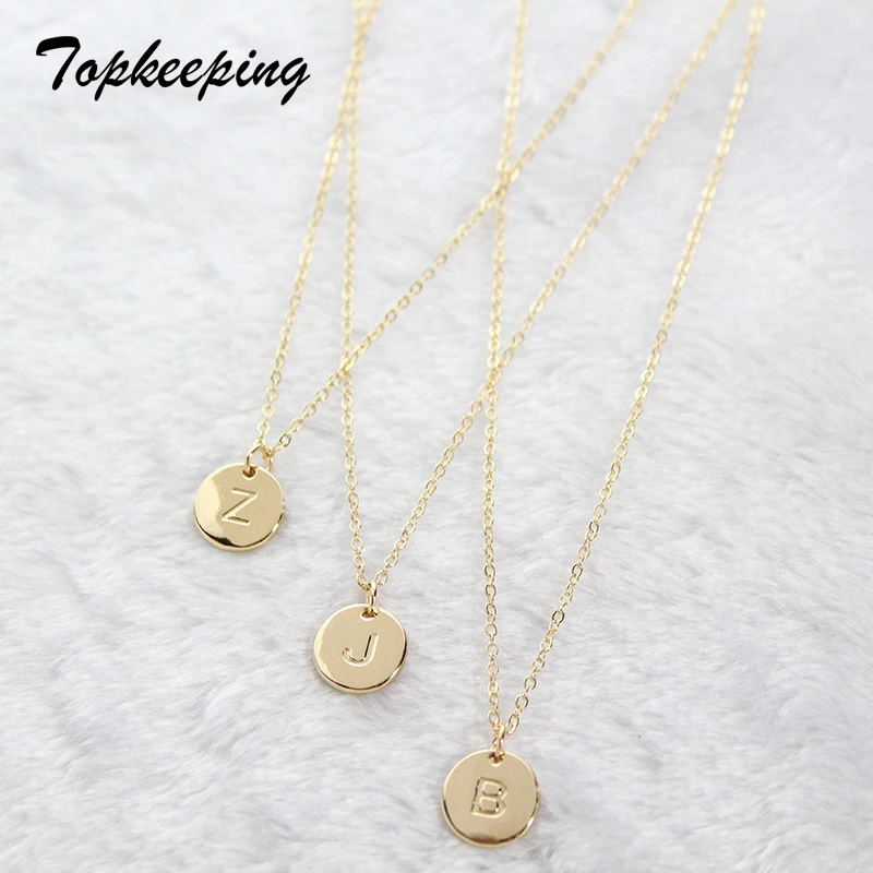 

26 Letters Choker Rose Gold Silver Color Alloy Disc Pendant Clavicle Chain Women Friend Family Abbreviation Name Letter Necklace