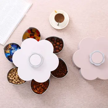 

Petal-Shape Rotating Snack Box Candy Tray Food Storage Box Wedding Candy Plates Double-deck Dried Fruit Organizer Storage
