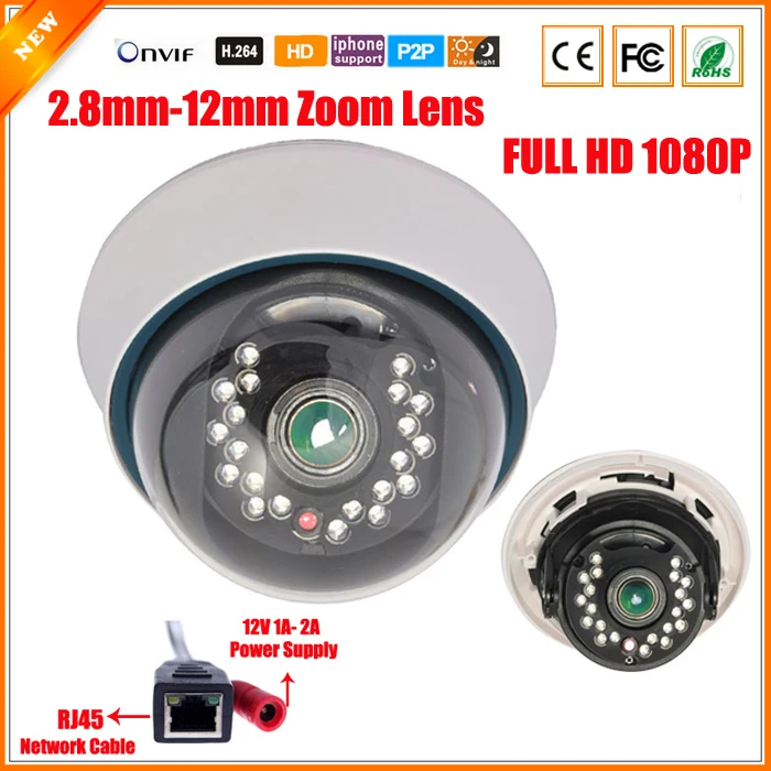 Full HD 1080P 3X Zoom Varifocal Lens 2.8-12mm IP Camera 21 IR LED ONVIF Motion Detect IR Cut Filter Varifocal 2MP Camera IP