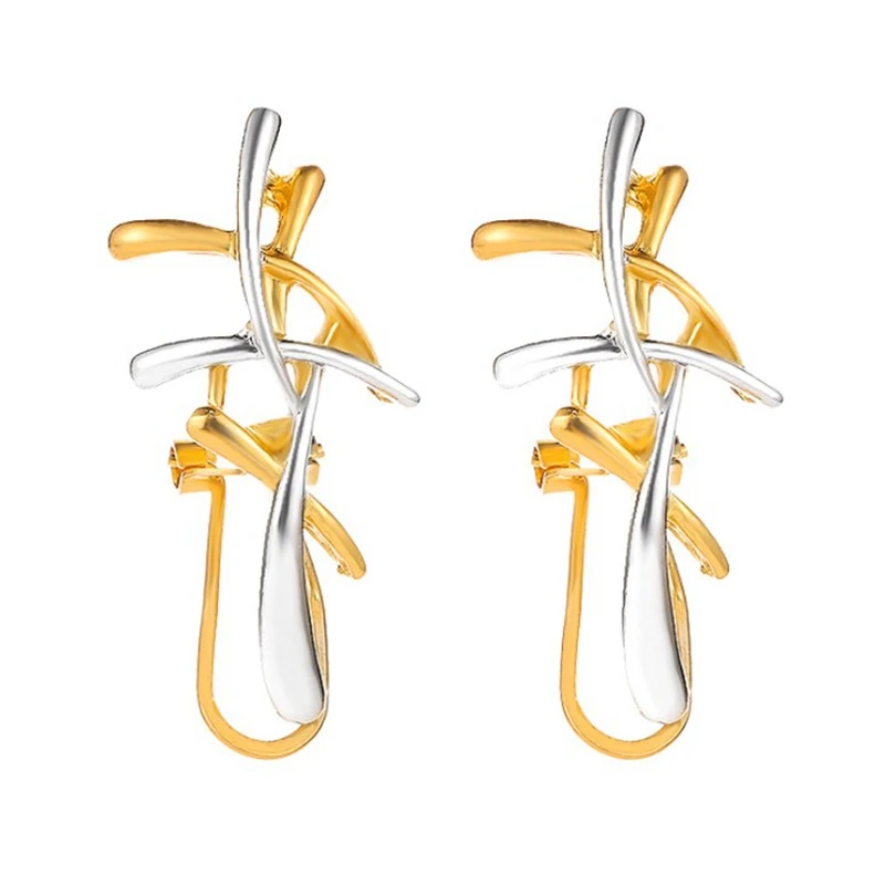 Новые модные женские серьги с крестом, серьги с неправильной линией, серьги веточки, золотые и серебряные серьги с несколькими тонами, Женские Ювелирные изделия