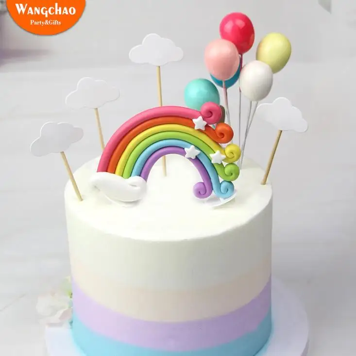 Красочный Радужный Топпер для торта с днем рождения, детский торт, облако, воздушный шар, Топпер для торта на день рождения, украшения для выпечки, вечерние принадлежности