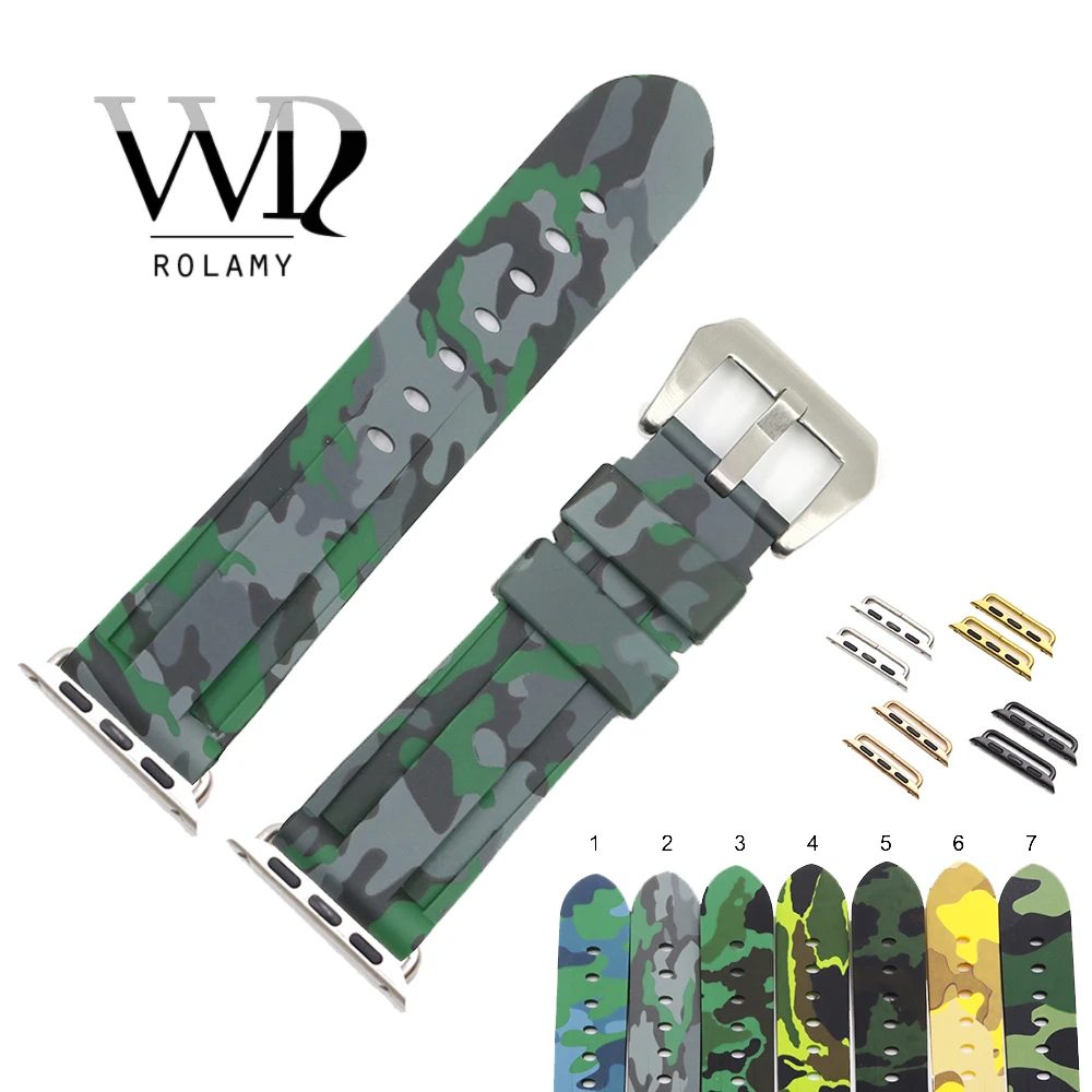 

Rolamy 38 40 42 44mm Camo Grey Black Green Pure Silicone Rubber Replacement Wrist Watchband Strap For Iwatch Series 4/3/2/1
