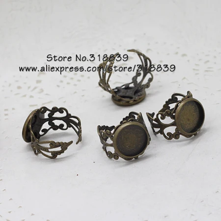10pcs/lot Antique Bronze Metal Copper Filigree Adjustable Ring 12mm Settings Fit Jewelry Making 7276 | Украшения и аксессуары