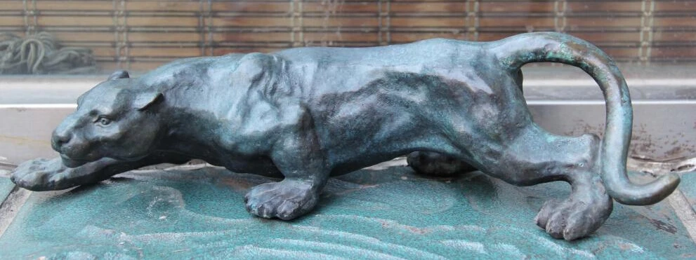 

17" Chinese Feng Shui Western Bronze Fu Foo leopard panther Art Statue sculpture R0711 B0403