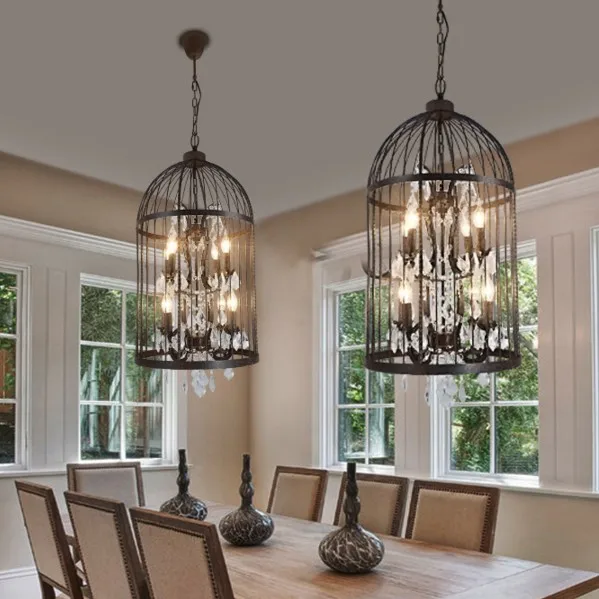 

Vintage Loft Pendant Chandelier Crytal Deco Rusty Color Birdcage Lamp E14 base light Lamp for coffee bar restaurant lighting
