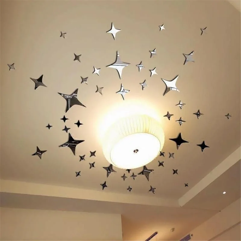 

50Pcs Vogue Removable 3D Star Shape Mirror Effect Popular Home Decor Wall Art Decals Stickers