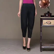 Плюс Размер Свободный плиссированные брюки длиной до щиколотки брюки шаровары штаны с эластичной резинкой на талии