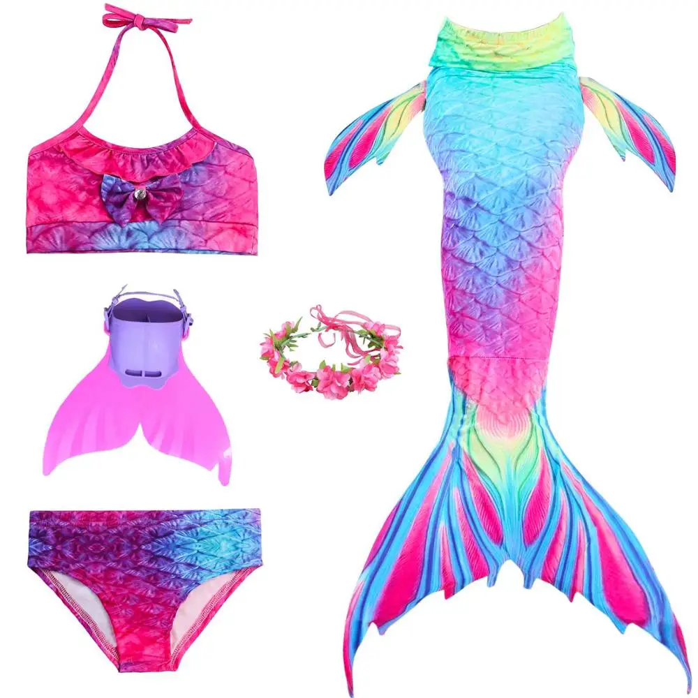 Купальный костюм с хвостом русалки для девочек; купальный костюм с хвостом русалки для маленьких детей; детский купальный костюм с цветком плавника - Цвет: Mermaid 2 -5pcs