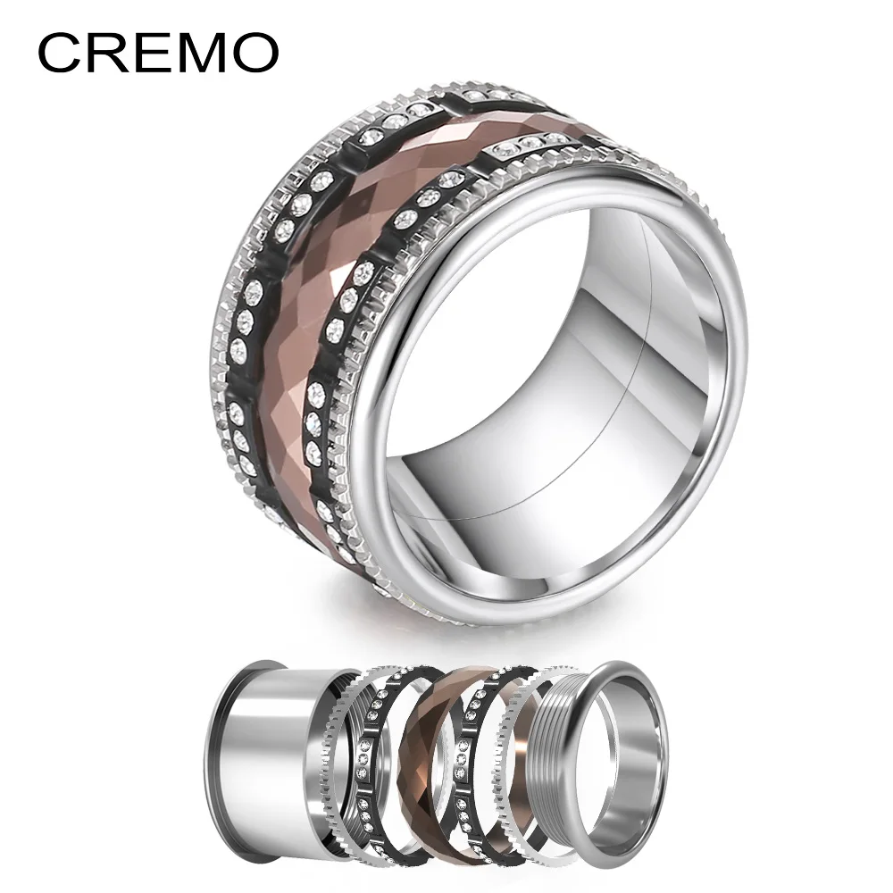 Черные титановые кольца Cremo штабелируемые Сменные коричневая секция из