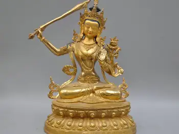 

13'' China Tibet Manjushri Buddha Bronze Statue Hold Word Sit on Lotus