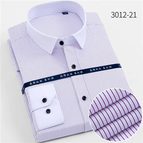 Новые качественные удобные приталенные рубашки с отложным воротником и длинным рукавом, однотонные полосатые Саржевые деловые мужские рубашки, 15 цветов - Цвет: 3012-21