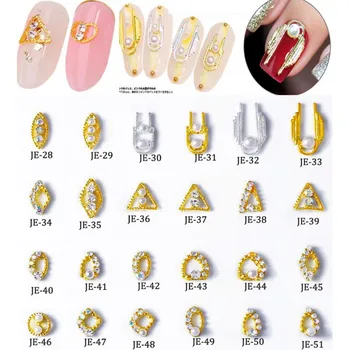 

100pcs/Lot Hollow 3D Metal Alloy Horse Eye/Triangle/U/Heart Gold Nail Charms Studs Diamond Nail 3d Jewelry Rhinestones Charm P#