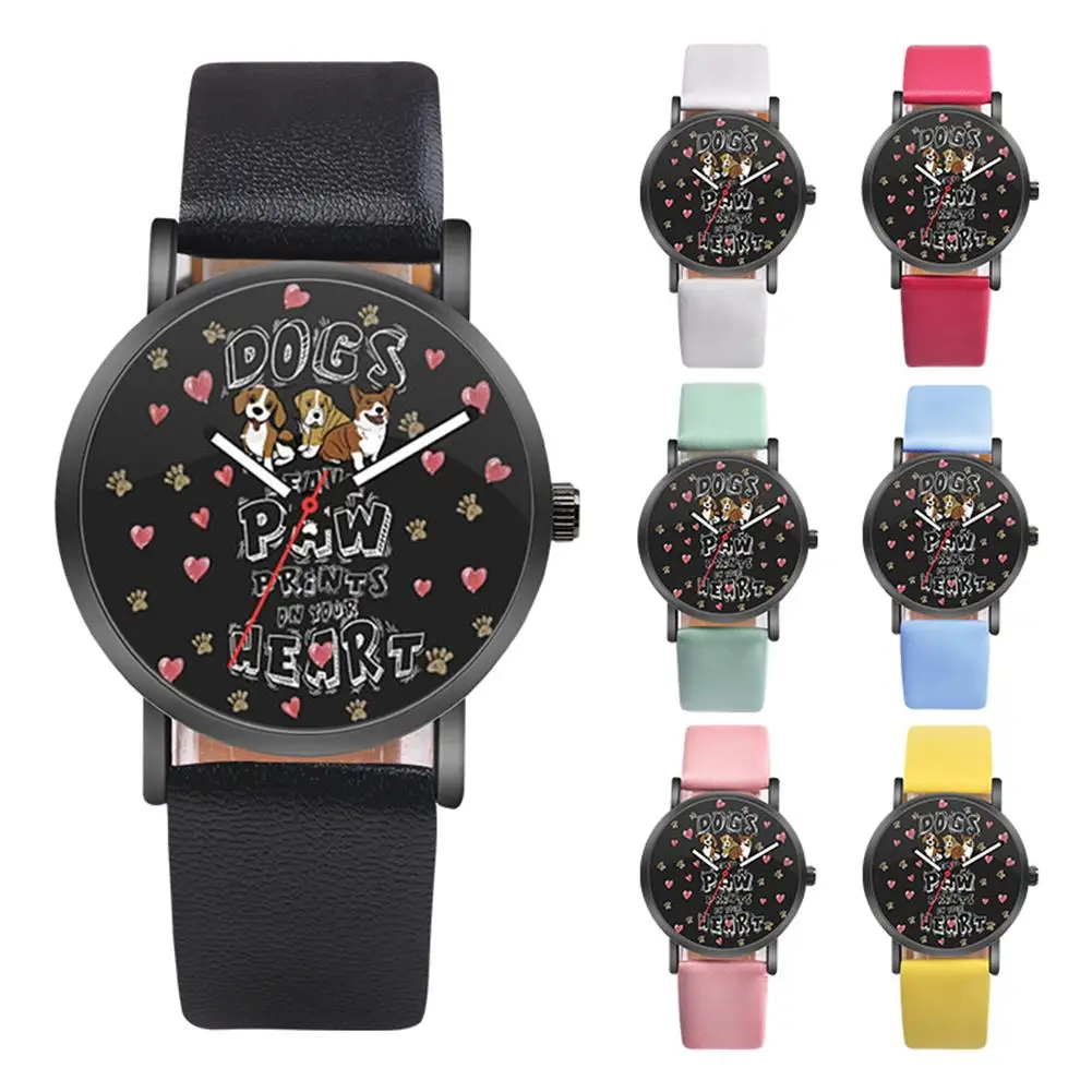

Fashion Lovely Dog relogio inteligente Faux Leather Band Student relogio Girls Casual Round Quartz Wrist Watch Gift watches