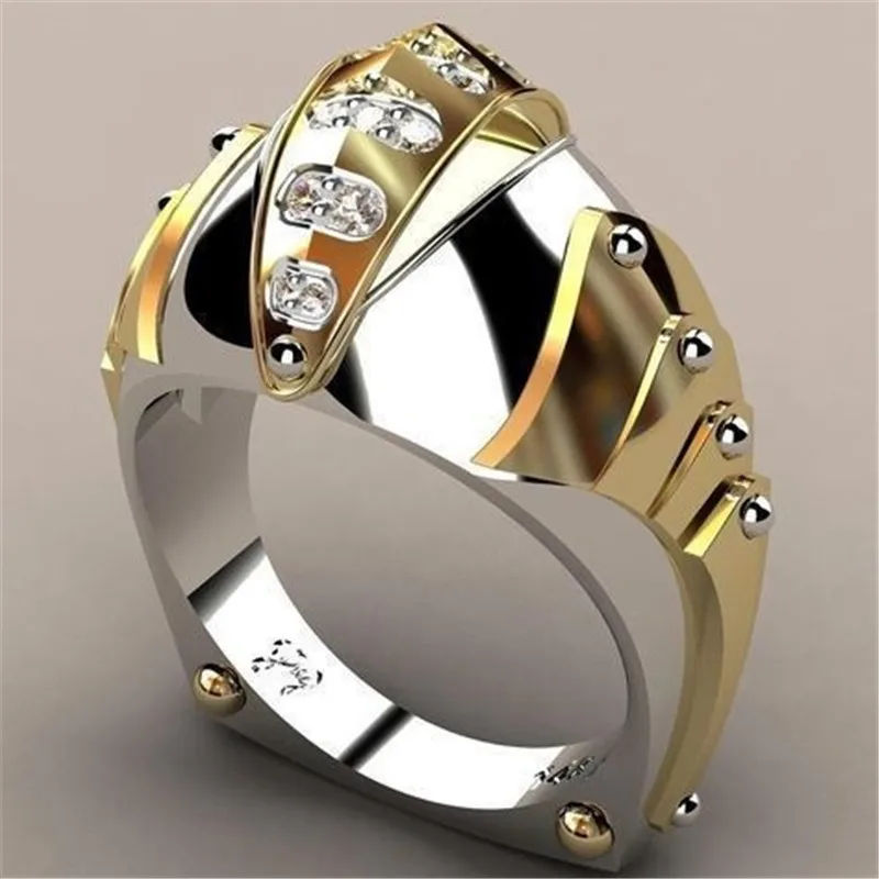 

Modyle 2019 New Hot Gold and Silver Color Fish mouth Shaped Wedding Ring with White Cubic Zirconia Round Fashion Jewelry
