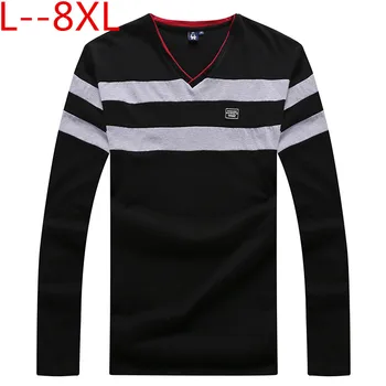 

Big 10XL 8XL 6XL 5XL 4XL Brand long sleeve Men T Shirts Clothing v neck Striped cotton T-Shirt loose 2 color Tops Tee plus size