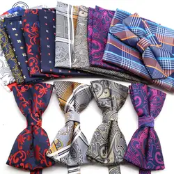 Роскошные Для мужчин плед Проверьте квадратный платок с цветами бант-галстук комплект Регулируемый платок с бантом комплекты Свадебная