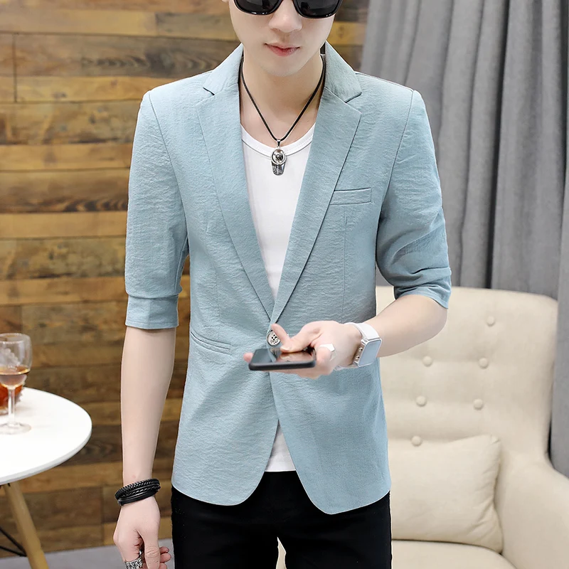 2019 spring autumn new men's thin section suit casual jacket youth students Korean version Solid color costume Chinese Style