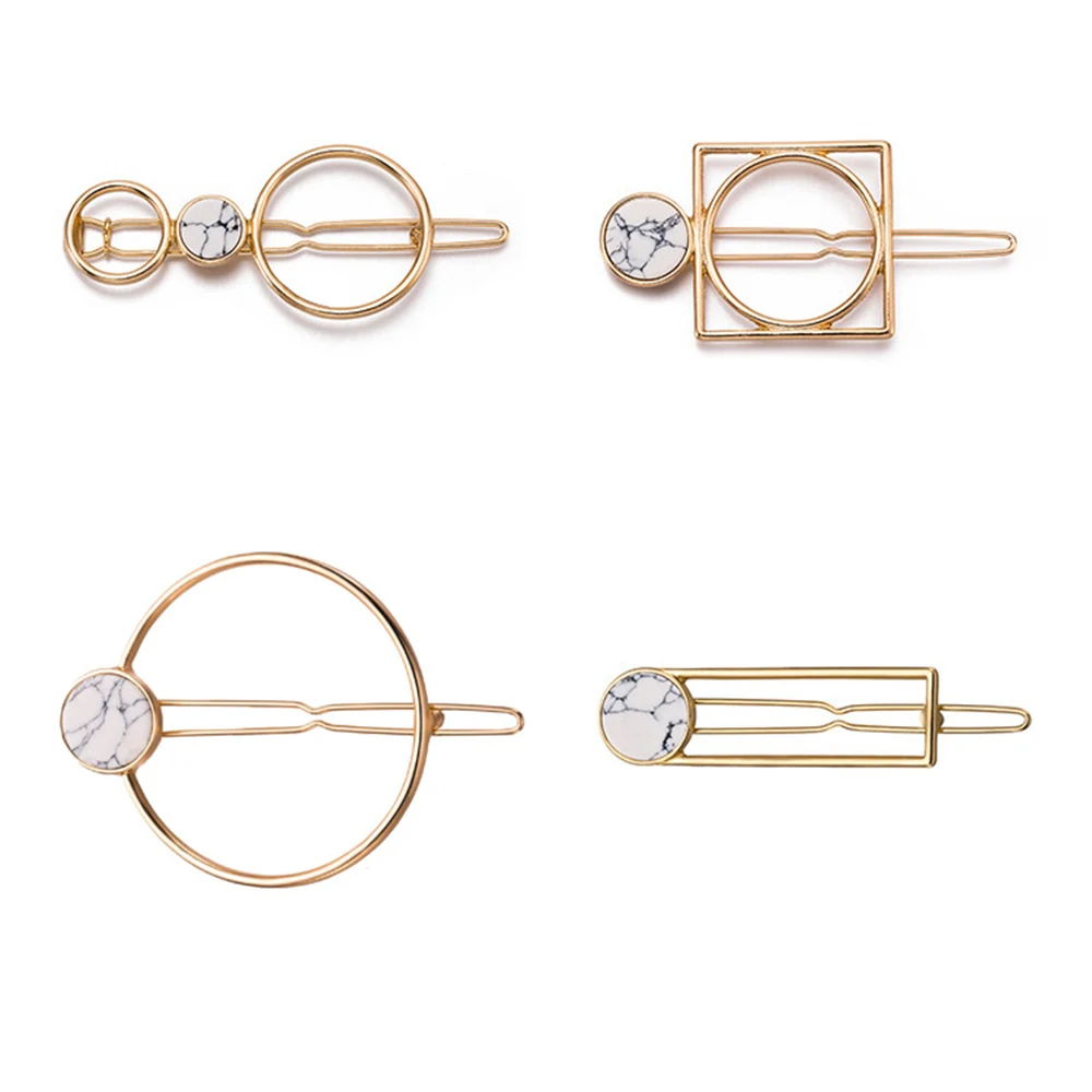 

2019 Fashion Women Girls Metal Circle Square Hair Clips Natural Stone Hairpins Barrettes Wedding Hair Clip Accessories Dropship