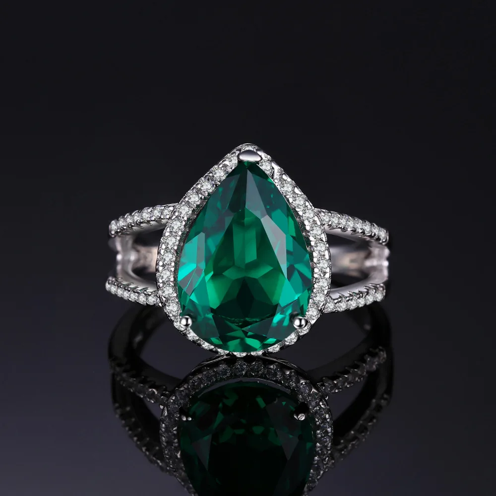JewelryPalace Pear 3.7ct Created Emerald Rings Soild 925 Sterling Silver Fashion Female Jewelry Fabulous Gift