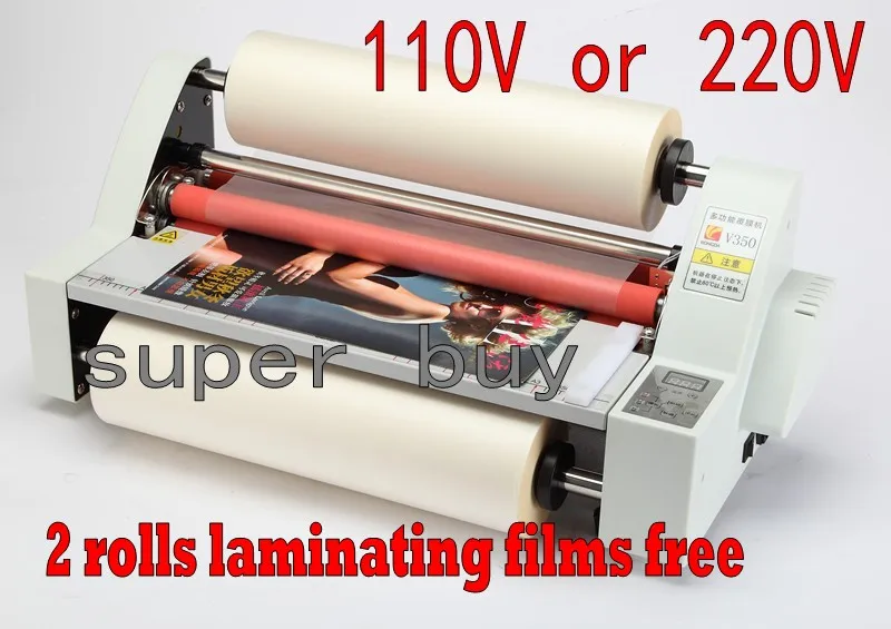 

Hot roll laminator machine with 4 rubber rollers 350mm , sending 2pcs laminating film rolls as gift