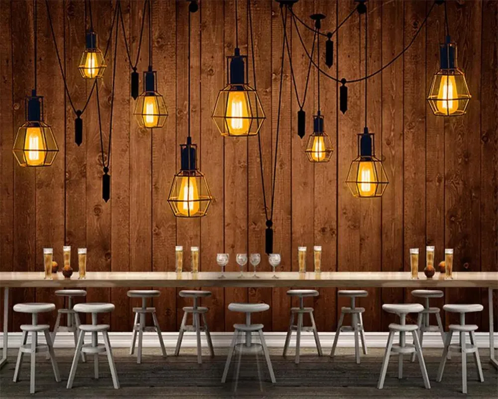 

beibehang Custom wallpaper 3d photo mural industrial wind wood chandelier hand-painted 3D bar personality background wall paper
