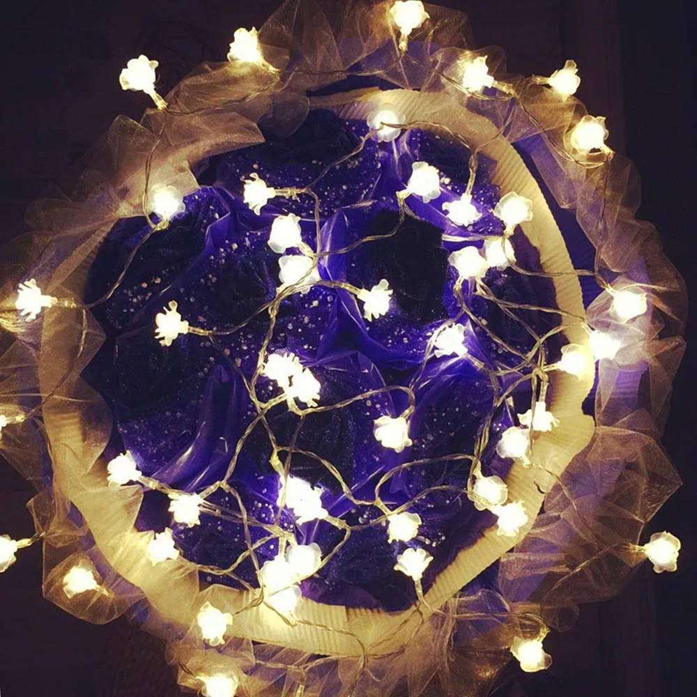 4M 20Leds Rose LED String Flower Lighting Changeable nightlight AC Plug / Battery Box Party ...