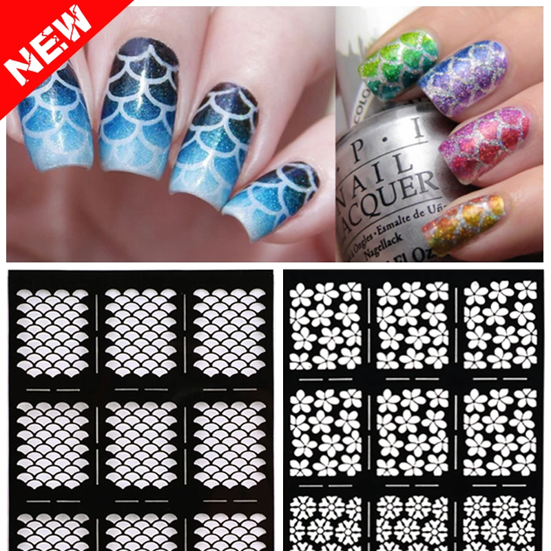 2016 New 1sheet Nail Vinyls Irregular Grid Pattern Stamping Nail Art Tips Manicure Stencil Nail Hollow Stickers Guide