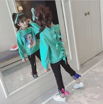 

2019 Korean style girls patchwork bow t-shirt fashion spring girls sweatshirt 4-9t A9954