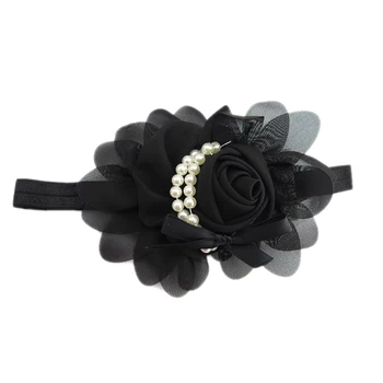 

New Baby Girl's Chiffon Pearl Headband Rose Flower Hairband Photography Band black