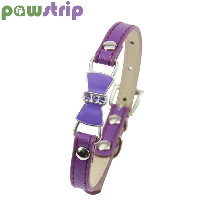 

pawstrip 0.4inch Width Leather Dog Collar Rhinestone Bow Cat Collar Chihuahua Yorkie Puppy Collar For Small Breeds