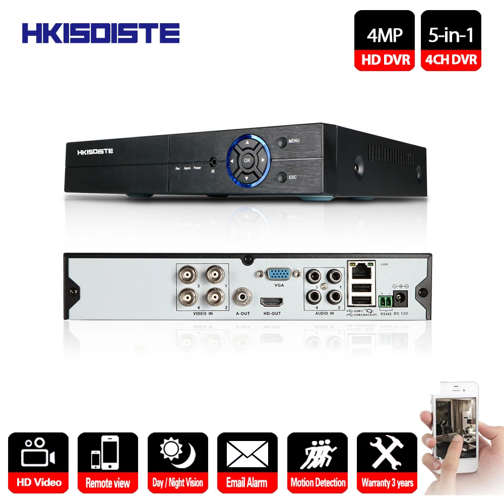 

HKIXDISTE 4CH CCTV DVR Recorder AHD 4MP P2P DVR System H.264 Video Surveillance For Analog AHD TVI CVI IP Camera VGA HDMI Output