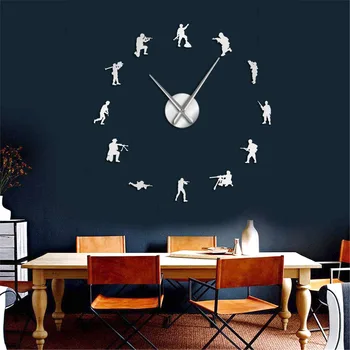 

Soldiers Military Wall Art Stickers DIY Large Wall Clock Veteran Army Home Decor Frameless Wall Watch Independence Day Gift