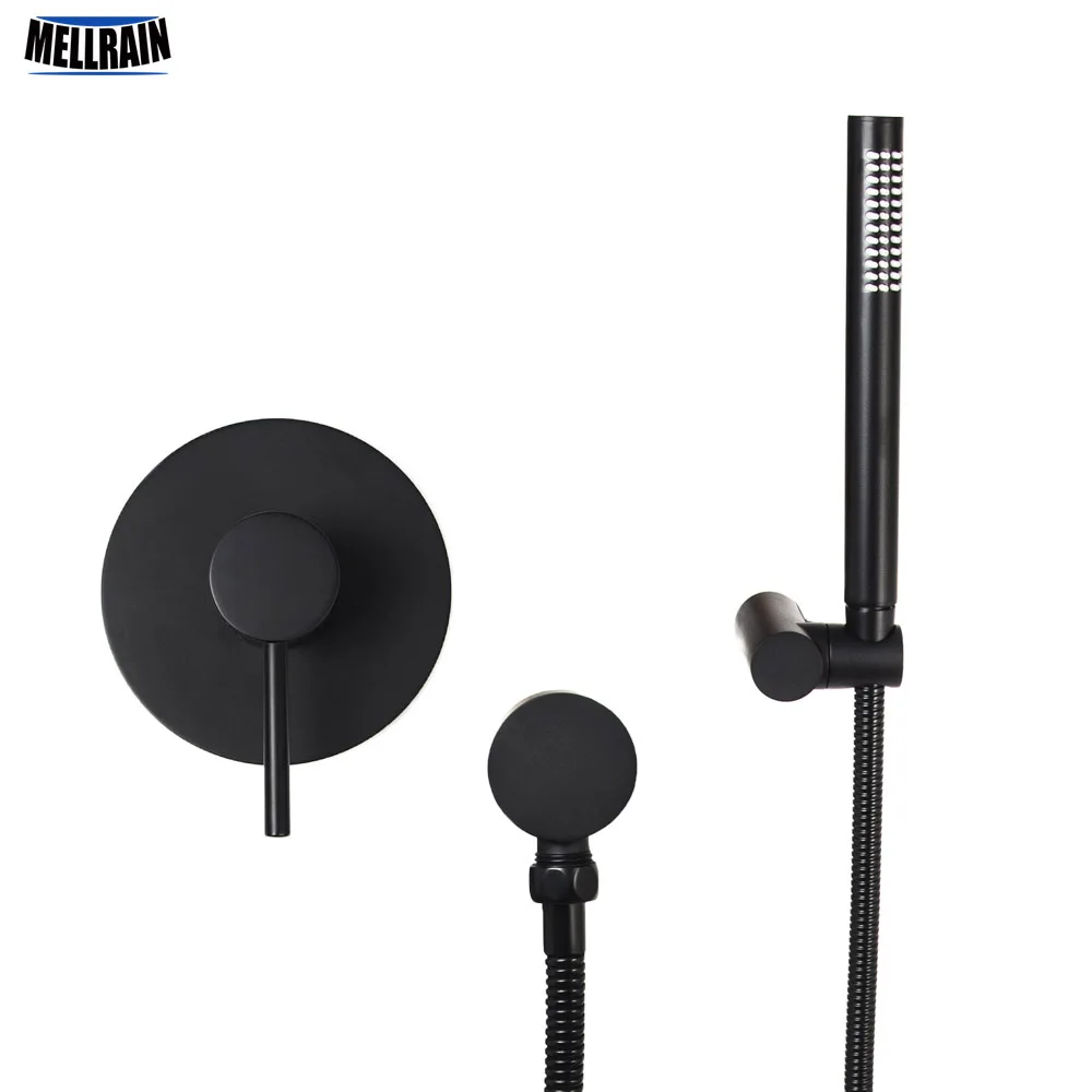 Black single way bathroom bath shower set wall mounted brass mixer valve faucet  with handheld shower head & 1.5 meter hose 