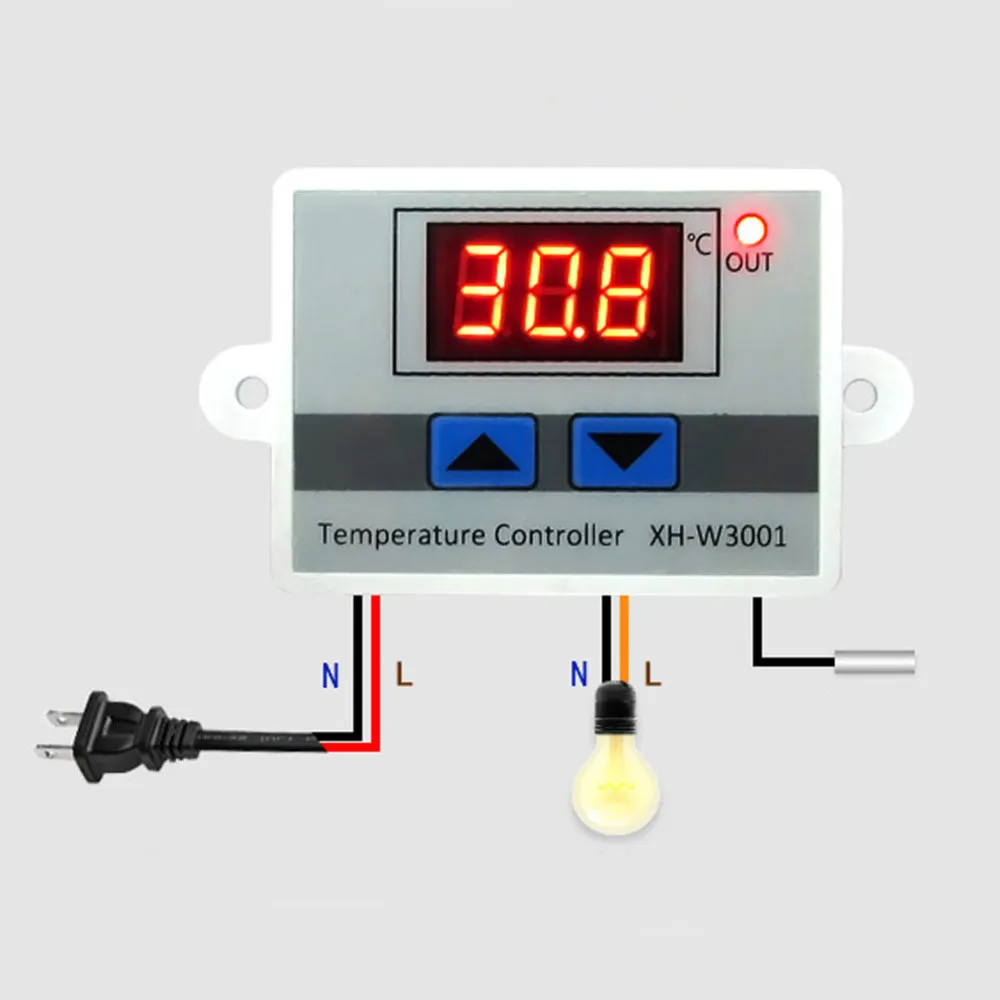 

12V 24V 110V 220V Digital LED Temperature Controller For Incubator Cooling Heating Switch Thermostat NTC Sensor Metal