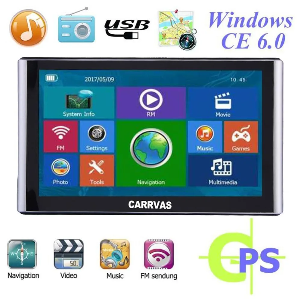 

7 inch Car Truck GPS Navigation FM Bluetooth AVIN 256M+8GB TFT-LCD Screen Russia US 2018 EU Free Detailed Map