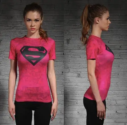 Новинка, женские футболки Супермена, компрессионная футболка, супергерой, для фитнеса, колготки под тройники, Camiseta Feminina