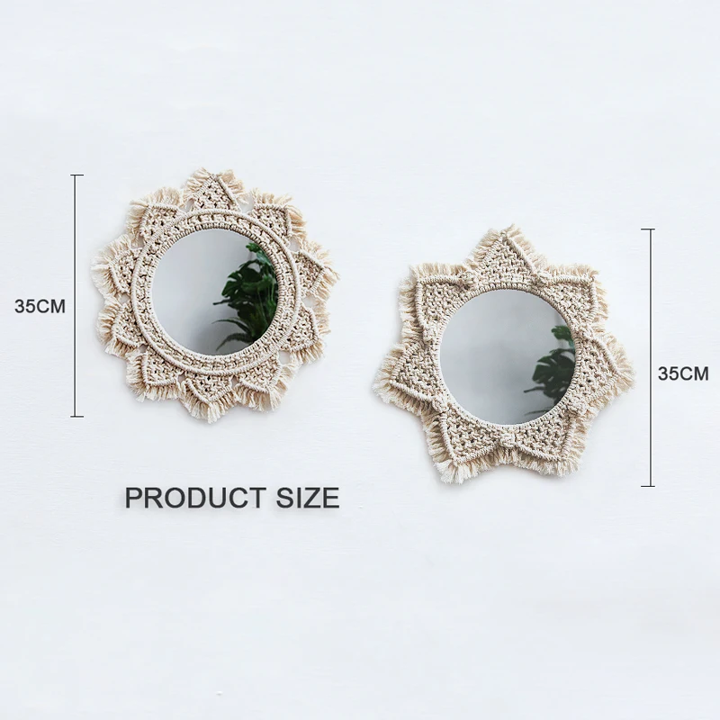 Diámetro 40CM boho macramé tejido a mano simple hogar colgar sala de estar decoración colgante de pared espejo decorativo tapiz de pared Diámetro 40CM boho macramé tejido a mano simple hogar colgar sala de estar decoración colgante de pared espejo decorativo tapiz de pared