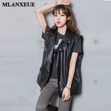 Autumn PU Leather Vest Women Sleeveless Motorcycle Leather Jacket Ladies Casual Black Tops Female Fashion Vest Coat Women Biker